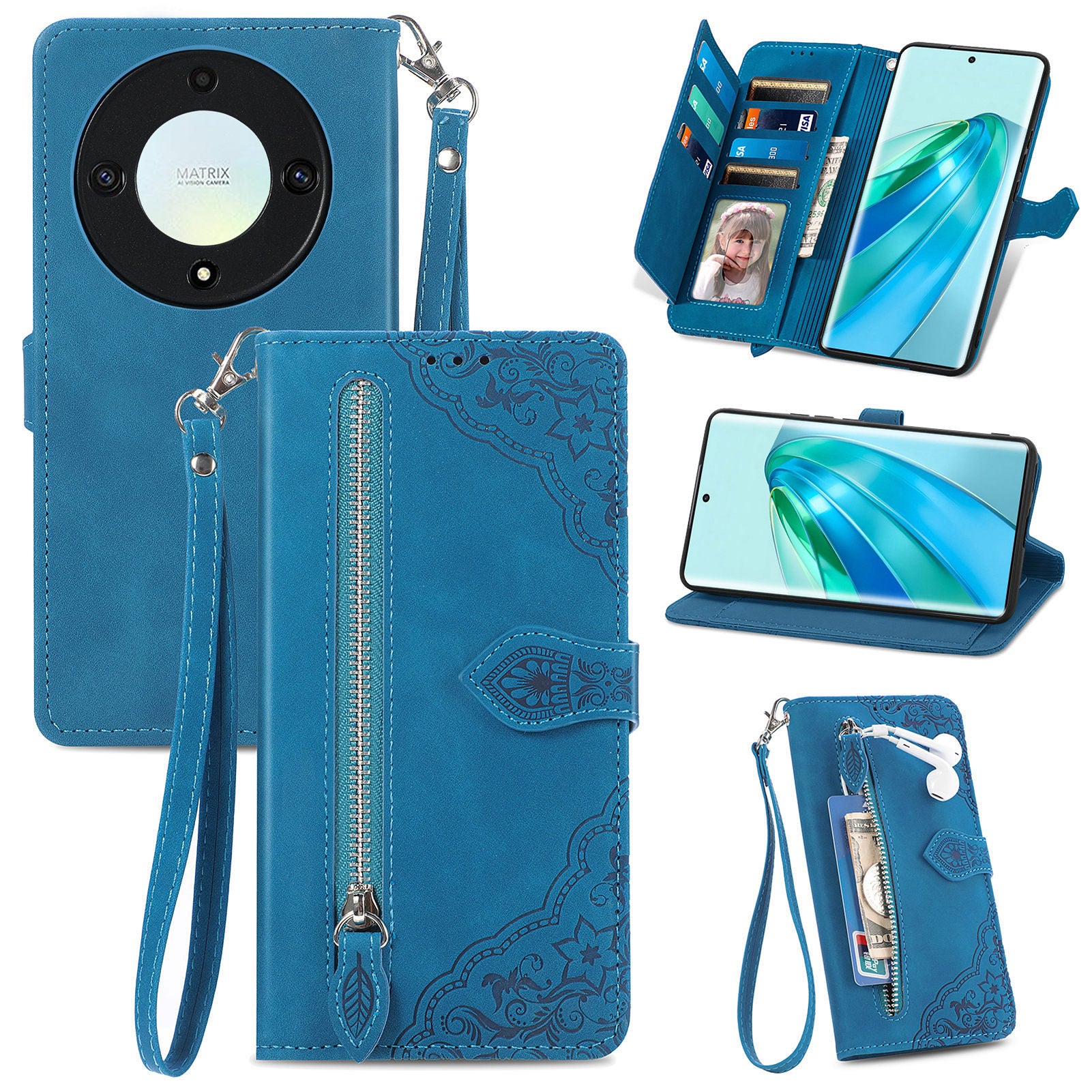 For Honor X40 5G / Magic5 Lite 5G / X9a 5G Case Magnetic Flower Imprinted Phone Wallet Cover For Honor X40 5G / Magic5 Lite 5G / X9a 5G Case Magnetic Flower Imprinted Phone Wallet Cover